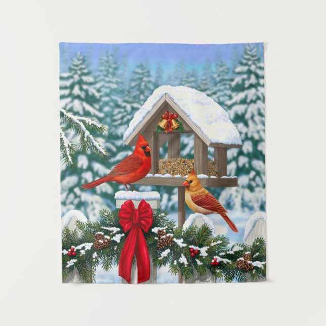 Tenture Cardinaux et mangeoire de Noël (Devant)