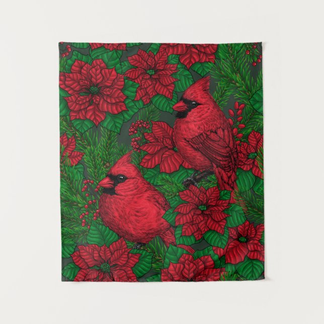 Tenture Cardinaux et poinsettia pour Noël (Devant)