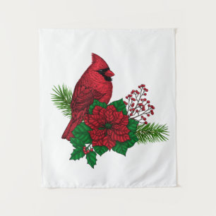 Tenture Cardinaux rouges sur décoration de Noël