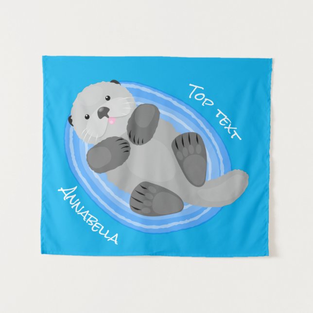 Tenture Caricature bleu loutre de mer joyeux (Devant (Horizontal))