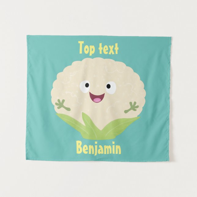 Tenture Caricature de légume de chou-fleur joyeux (Devant (Horizontal))
