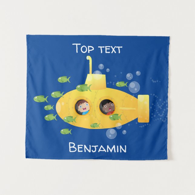Tenture Caricature de poisson sous-marin jaune mignon (Devant (Horizontal))