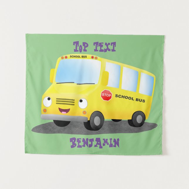 Tenture Caricature du bus scolaire jaune joyeux (Devant (Horizontal))