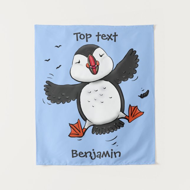 Tenture Caricature en bleu bouffin joyeux (Devant)