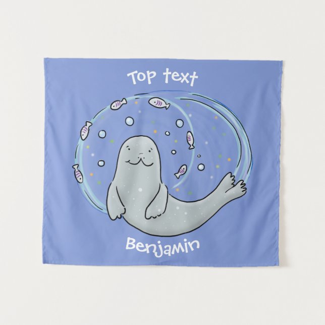 Tenture Caricature joyeux de phoque et de poisson bleu (Devant (Horizontal))