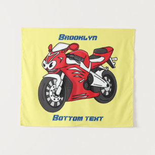 Tenture Caricature moto de sport rouge mou