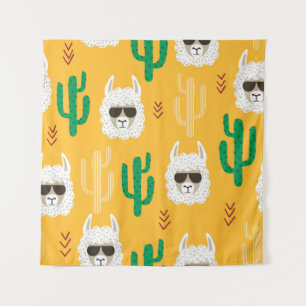 Tenture Caricature sans joint llama et motif de cactus en