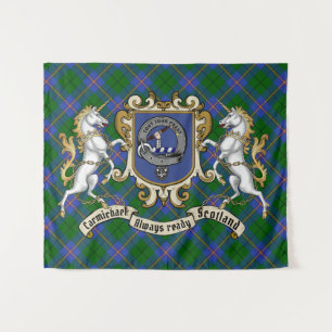 Tenture Carmichael Clan Badge & Unicorns avec Tartan
