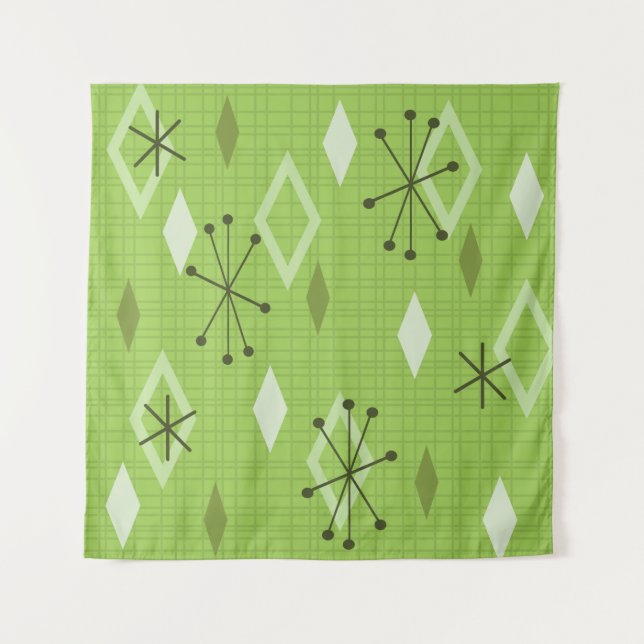 Tenture Carreau moderne du milieu du siècle Chartreuse (Devant)