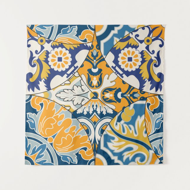 Tenture Carreaux azulejos Patchwork Fond d'écran Vintage (Devant)