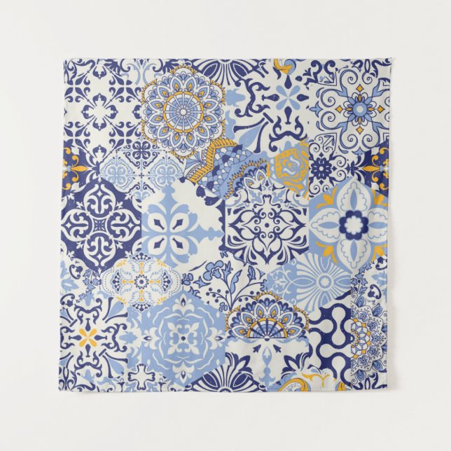 Tenture Carreaux azulejos patchwork. Paquet incolore (Devant)