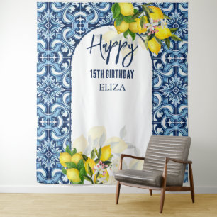 Tenture Carreaux bleus citrons Italie Amalfi Joyeux Annive