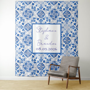 Tenture Carreaux Portugais Mariage Méditerranéen Bleu