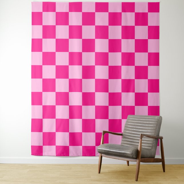 Tenture Carrés à carreaux rose chaud clair rétro (En situation)