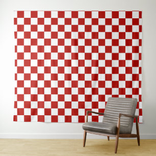 Tenture Carrés à damier rouge blanc géométrique rétro