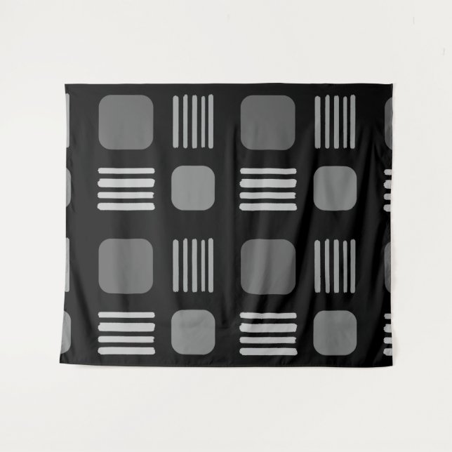 Tenture Carrés Modernes de Milieu de Siècle Lignes Gris Fo (Devant (Horizontal))