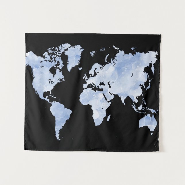 Tenture Carte Blue Black World Design 75 (Devant (Horizontal))