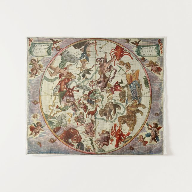 Tenture Carte céleste ancienne de l'étoile du Nord 1660 (Devant (Horizontal))