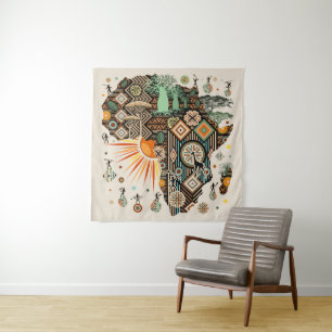 Tenture Carte d'Afrique Motif Éléments Tribaux Décoratifs