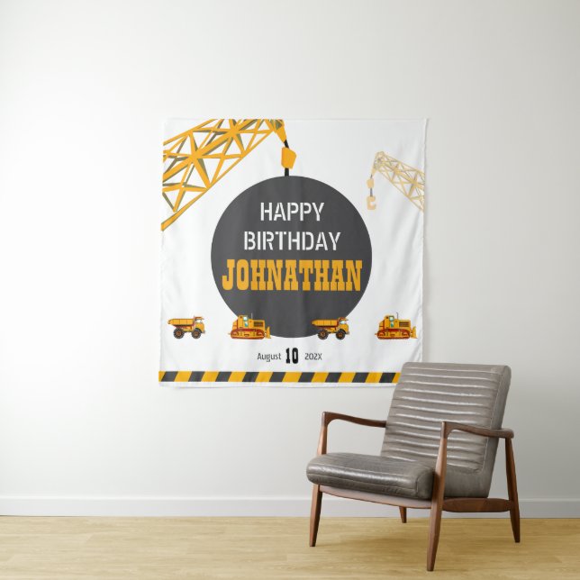 Tenture Carte d'anniversaire de construction pour garçons  (En situation)