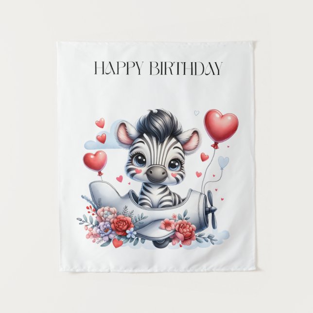 Tenture Carte d'anniversaire Zèbre Avion (Devant)