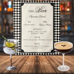 Tenture Carte de Bar de Mariage "Black Ivory Checks Old Mo