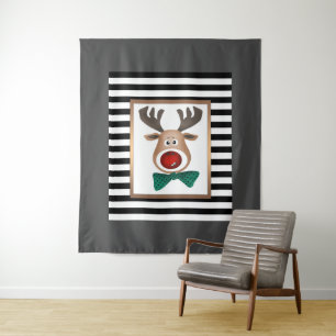 Tenture Carte de cerf de Noël rayé noir blanc célébrer