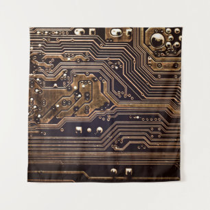 Tenture Carte de circuit en or. Matériel informatique élec