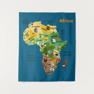 Tenture Carte de l'Afrique avec drapeaux