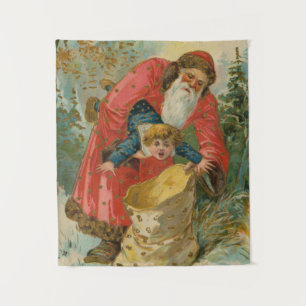 Tenture Carte de Noël vintage, Père Noël, Enfant turbulent