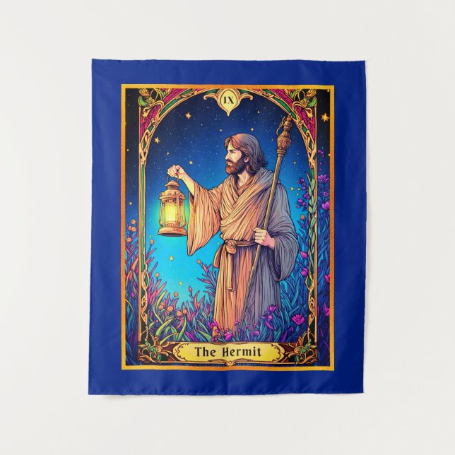 Tenture Carte de tarot Art Nouveau, l'Ermite (Devant)