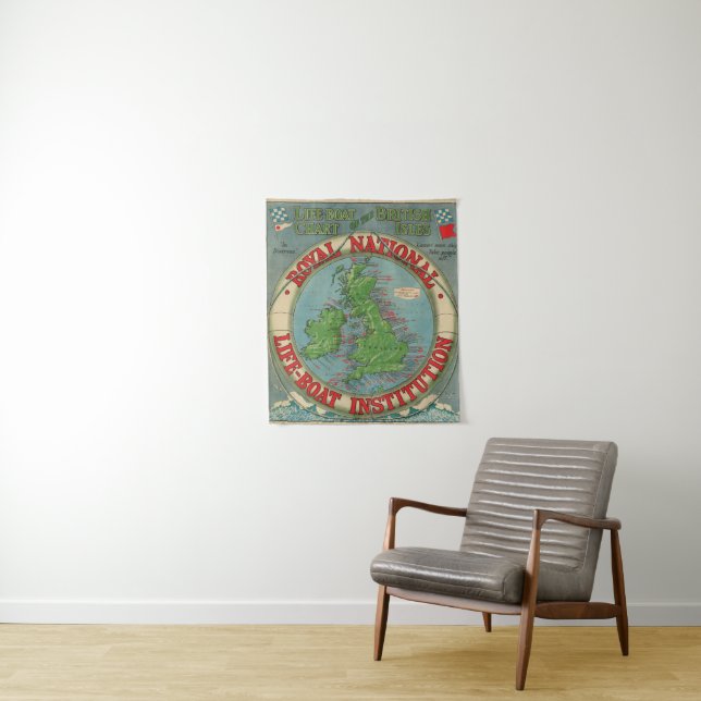 Tenture Carte des îles britanniques - diagramme de canot (En situation)