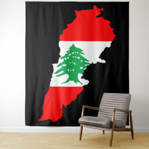 Tenture Carte du Liban avec drapeau
