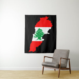 Tenture Carte du Liban avec drapeau