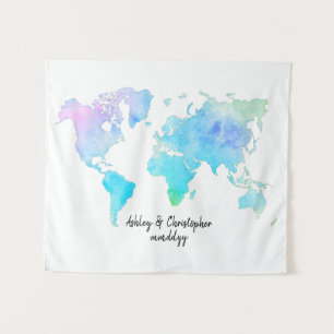 Tenture Carte du monde en aquarelle pour réception de mari