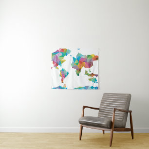 Tenture Carte du monde faite de formes géométriques