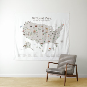 Tenture Carte du parc national Earth Tone Woodland Nursery