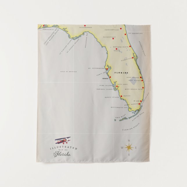 Tenture Carte illustrée de la Floride (Devant)