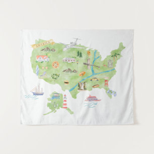 Tenture Carte illustrée des États-Unis d'Amérique
