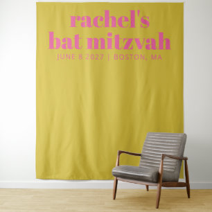 Tenture Carte photo Bat mitzvah moderne rose jaune