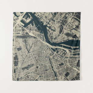 Tenture Carte vintage Amsterdam : Rétro minimaliste