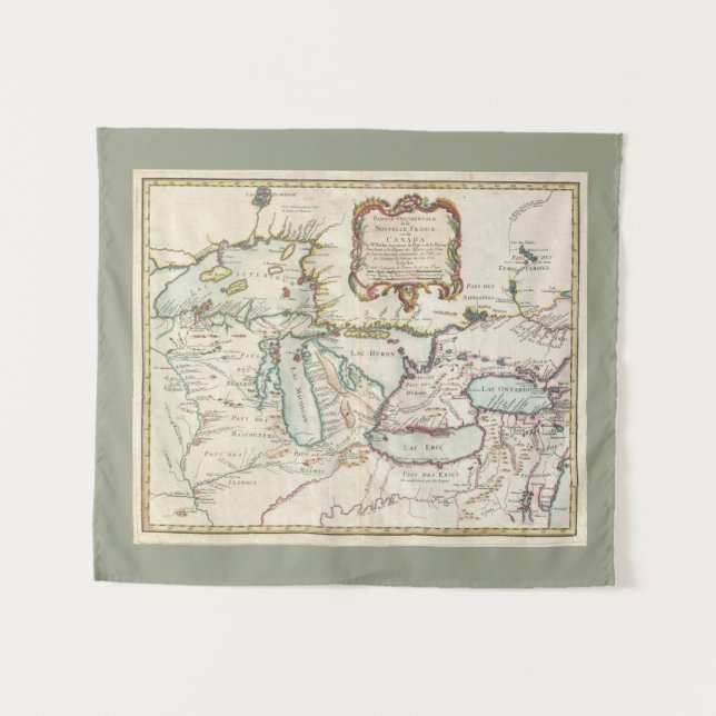 Tenture Carte vintage des Grands Lacs (Devant (Horizontal))