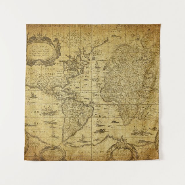 Tenture Carte vintage du monde 1635 (Devant)