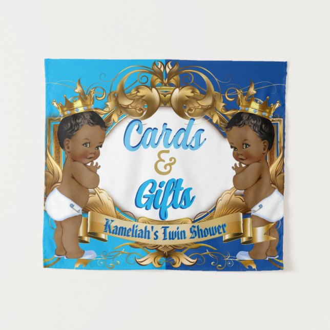 Tenture Cartes et cadeaux bleu | Gold Royal Twin Baby show (Devant (Horizontal))