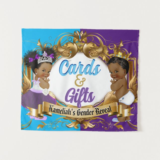 Tenture Cartes et Cadeaux Violet et Bleu Royal Révélation  (Devant (Horizontal))