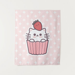 Tenture Carton de Cupcake aux fraises Cute Kawaii