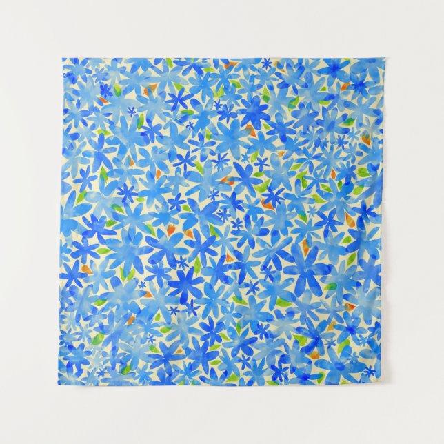 Tenture Cascade florale : Fleurs bleues Motif sans couture (Devant)