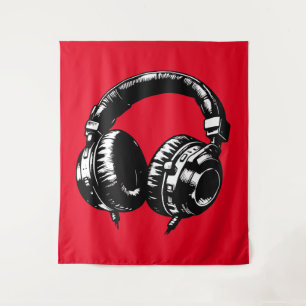 Tenture Casque de musique noire Danse DJ Fête Panneau Art
