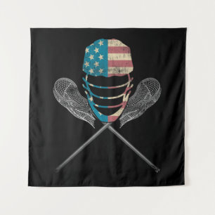 Tenture Casque Et Bâton Lacrosse Drapeau Américain