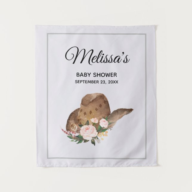 Tenture Casquette Brown Cowgirl avec fleurs roses (Devant)